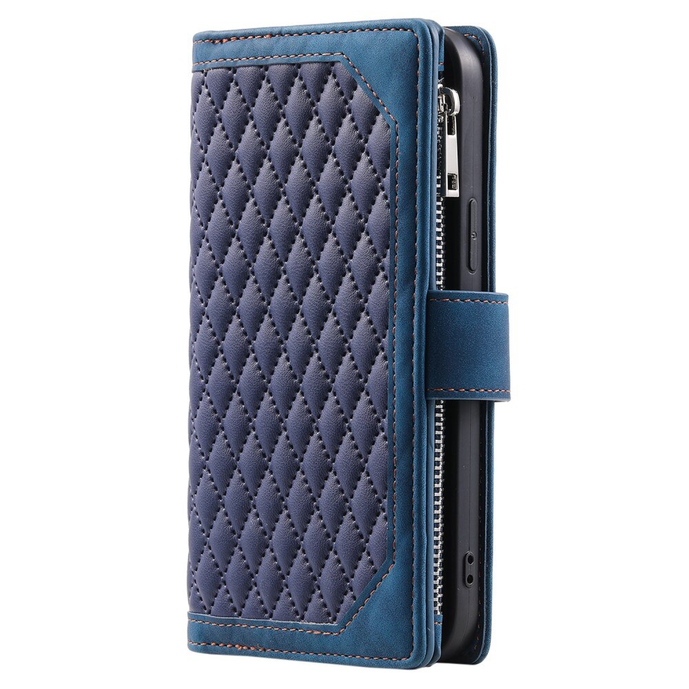 iPhone 15 Plus Portemonnee tas Quilted blauw