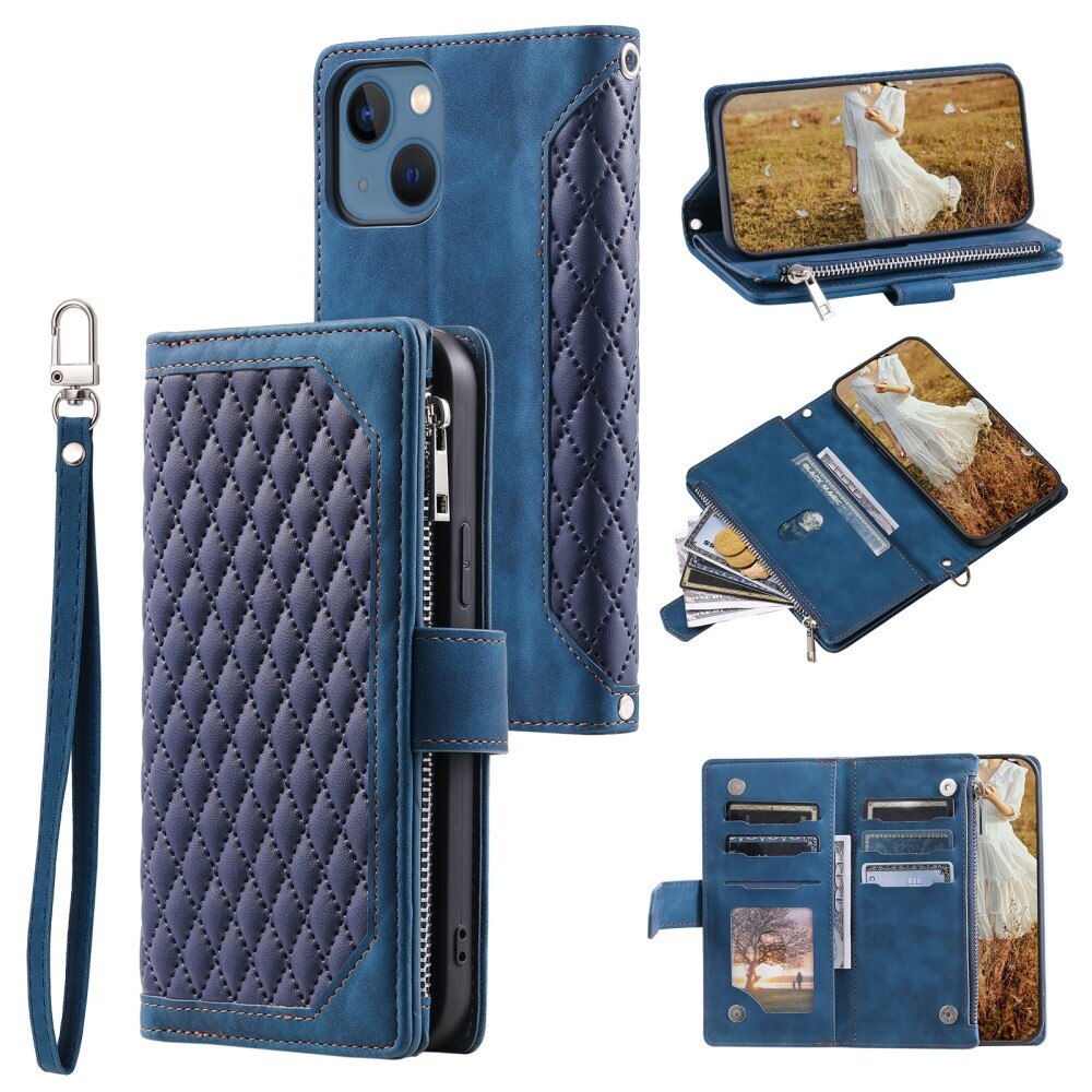 iPhone 15 Plus Portemonnee tas Quilted Blauw