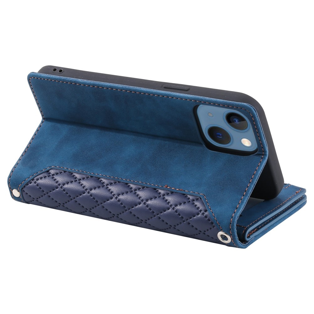 iPhone 15 Plus Portemonnee tas Quilted blauw