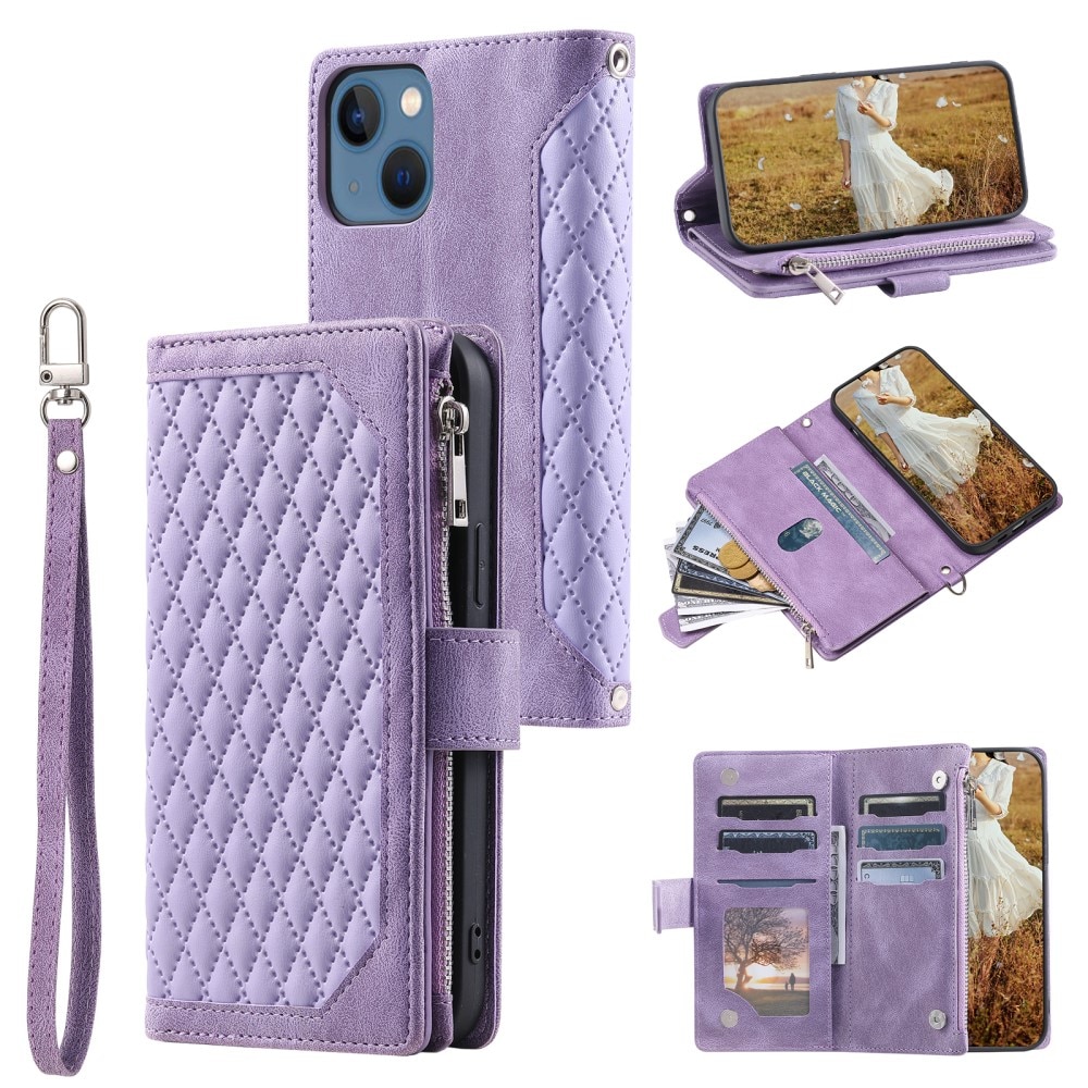 iPhone 15 Plus Portemonnee tas Quilted paars