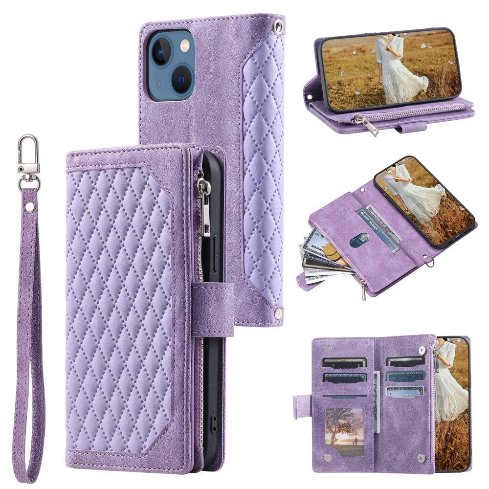iPhone 15 Plus Portemonnee tas Quilted Paars