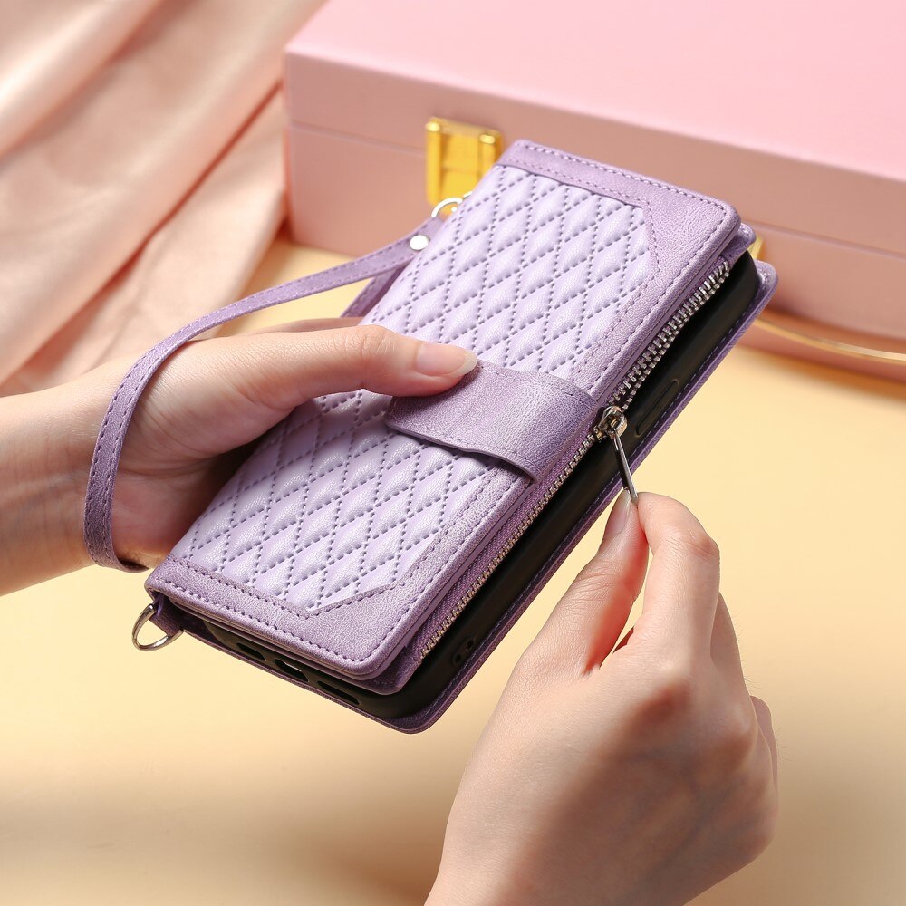 iPhone 15 Plus Portemonnee tas Quilted Paars