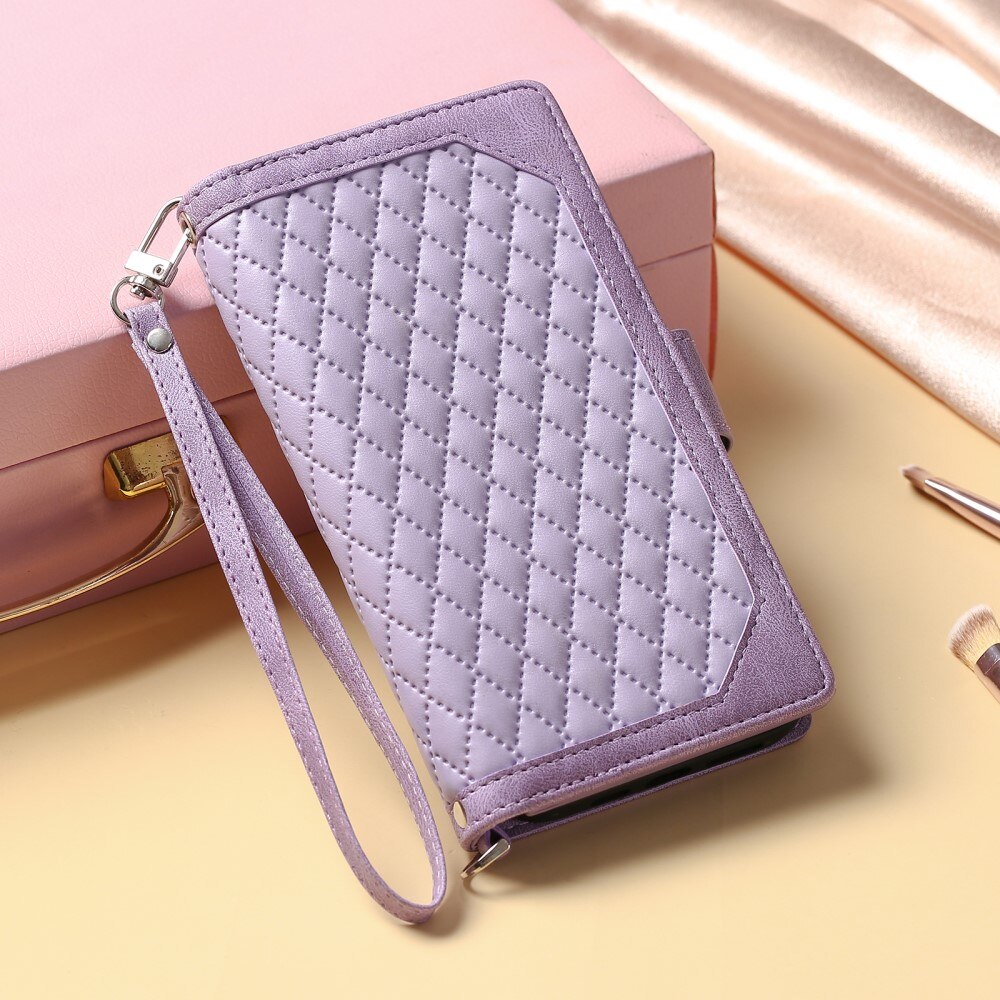 iPhone 15 Plus Portemonnee tas Quilted Paars