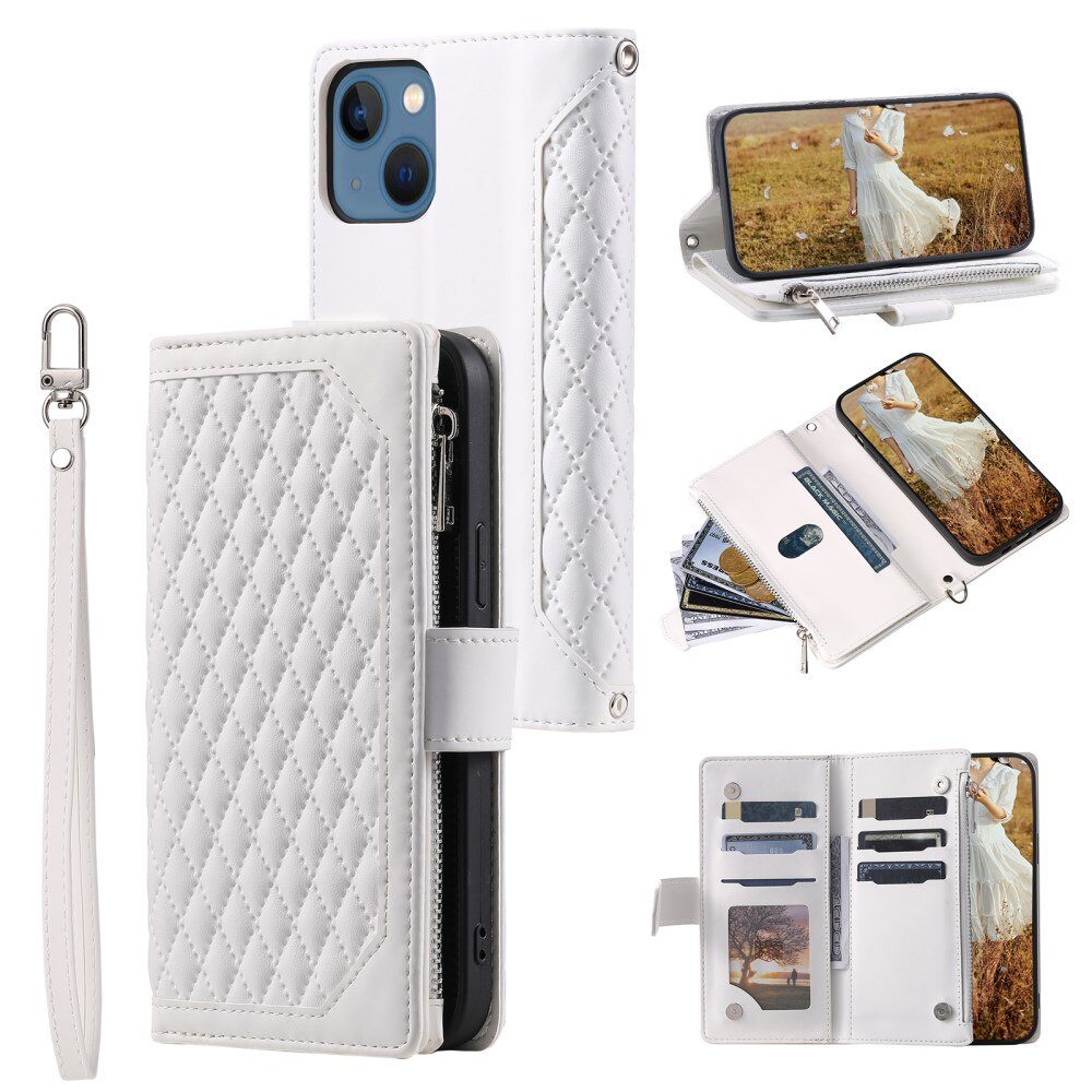 iPhone 15 Plus Portemonnee tas Quilted Wit