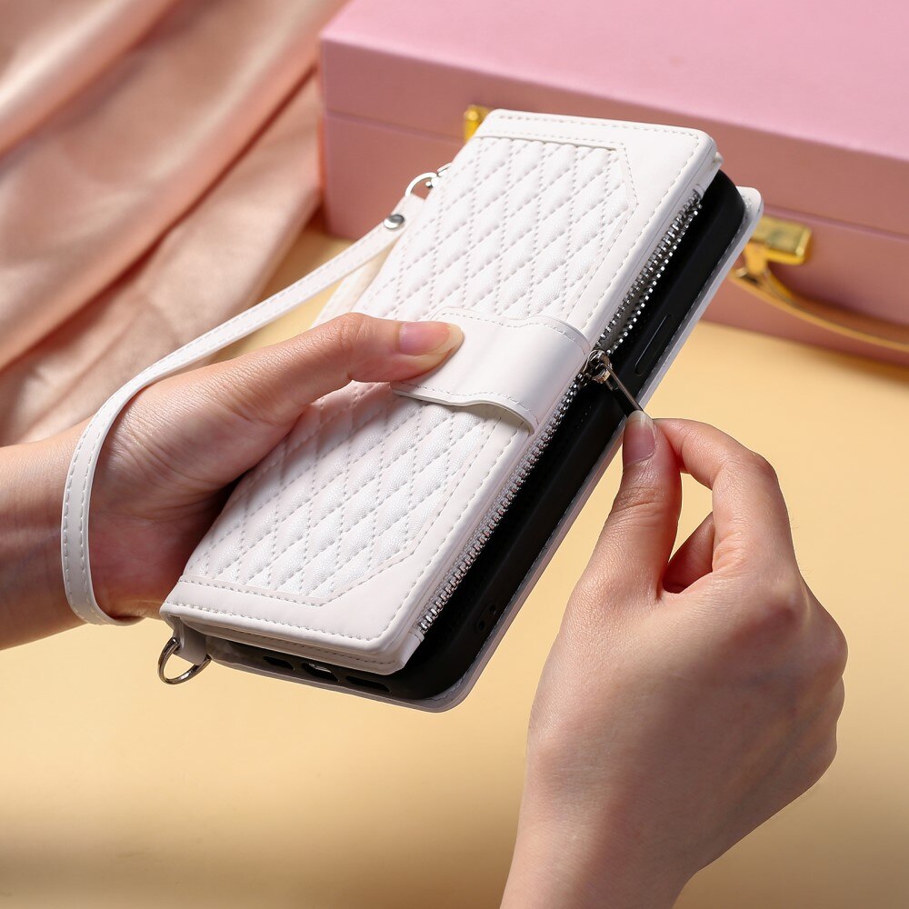 iPhone 15 Plus Portemonnee tas Quilted Wit