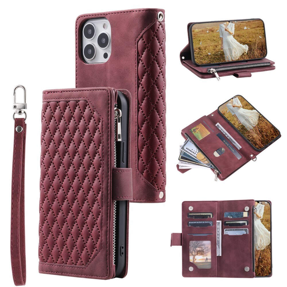 iPhone 15 Pro Max Portemonnee tas Quilted Rood