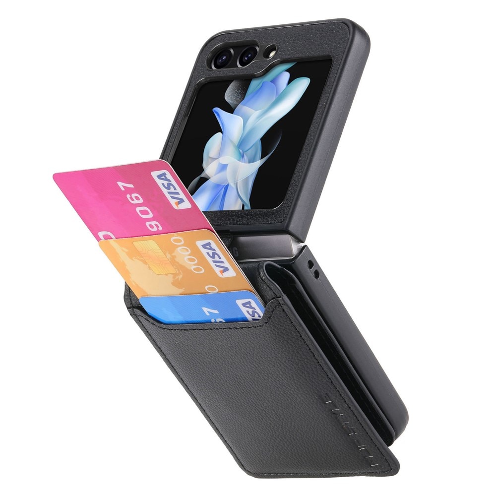 Samsung Galaxy Z Flip 5 Hoesje met Ringhouder + Cardslot, zwart