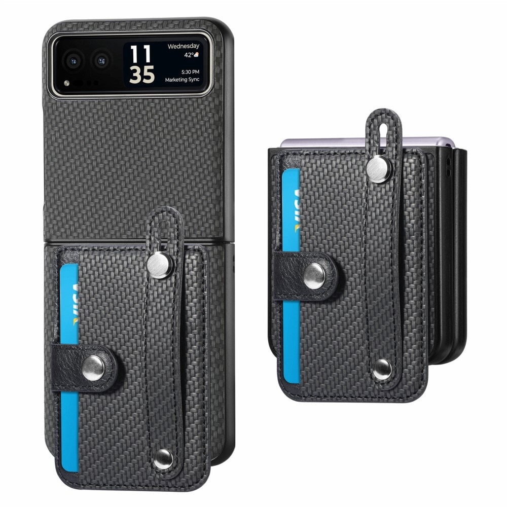 Motorola Razr 40 Leren hoesje met Cardslot + Finger Strap zwart