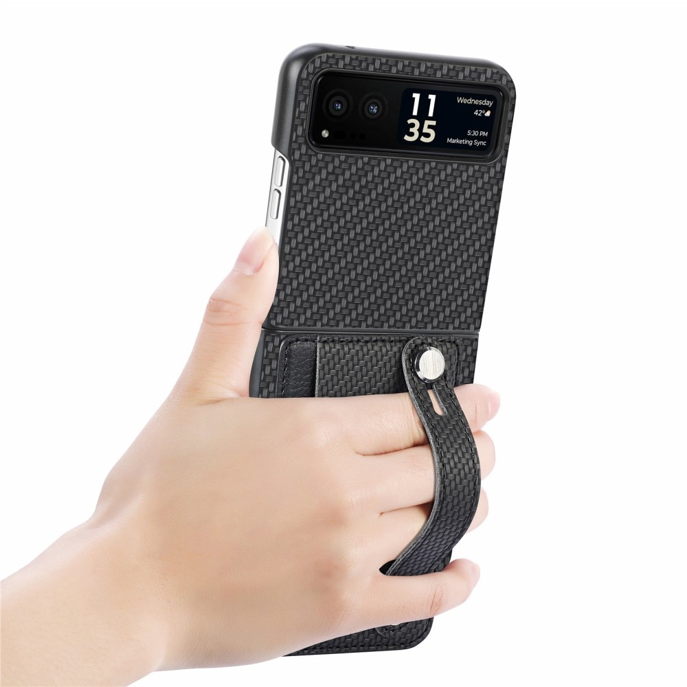 Motorola Razr 40 Leren hoesje met Cardslot + Finger Strap zwart