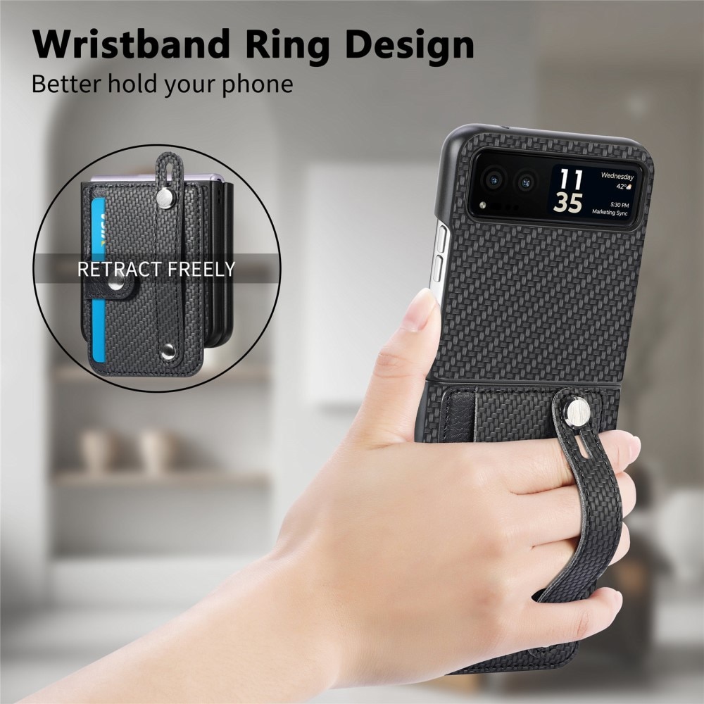 Motorola Razr 40 Leren hoesje met Cardslot + Finger Strap zwart