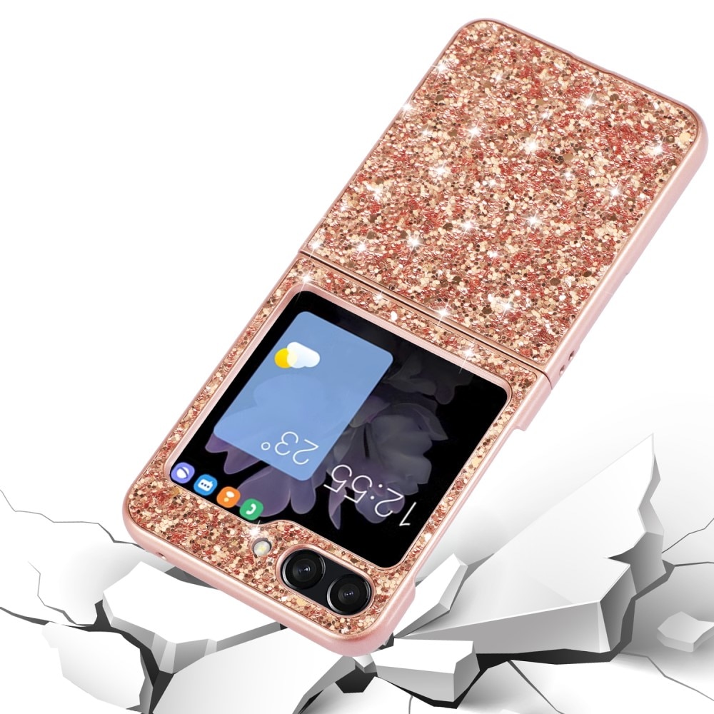 Samsung Galaxy Z Flip 5 Glitterhoesje, rosé goud