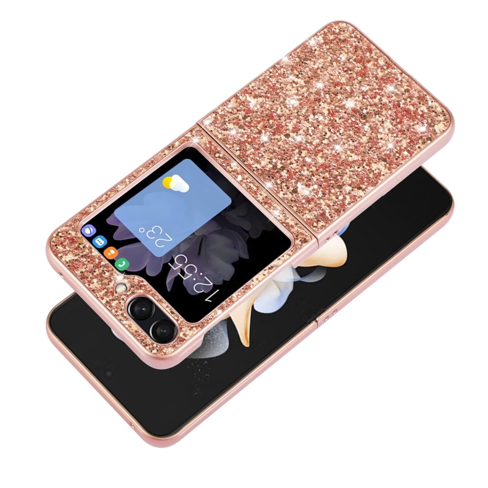 Samsung Galaxy Z Flip 5 Glitterhoesje, rosé goud