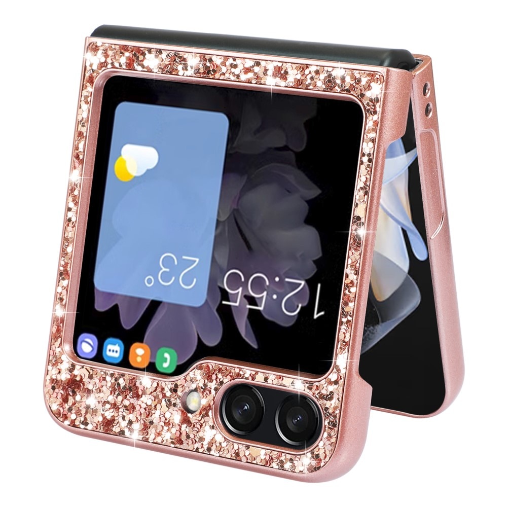 Samsung Galaxy Z Flip 5 Glitterhoesje, rosé goud