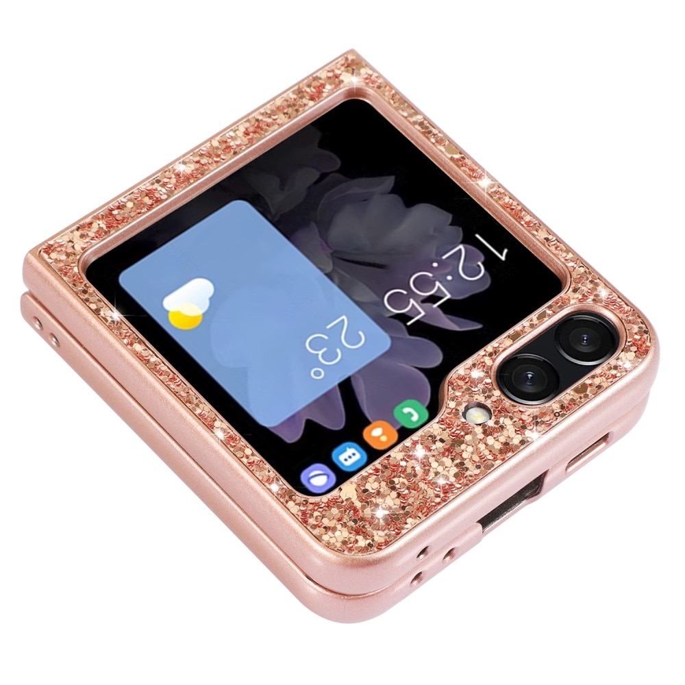 Samsung Galaxy Z Flip 5 Glitterhoesje, rosé goud