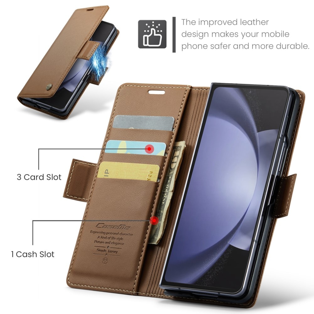 RFID blocking Slim Bookcover hoesje Samsung Galaxy Z Fold 5 bruin