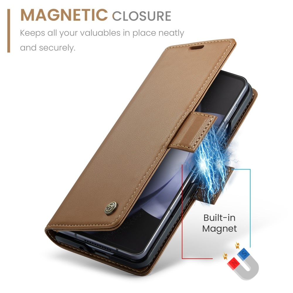 RFID blocking Slim Bookcover hoesje Samsung Galaxy Z Fold 5 bruin