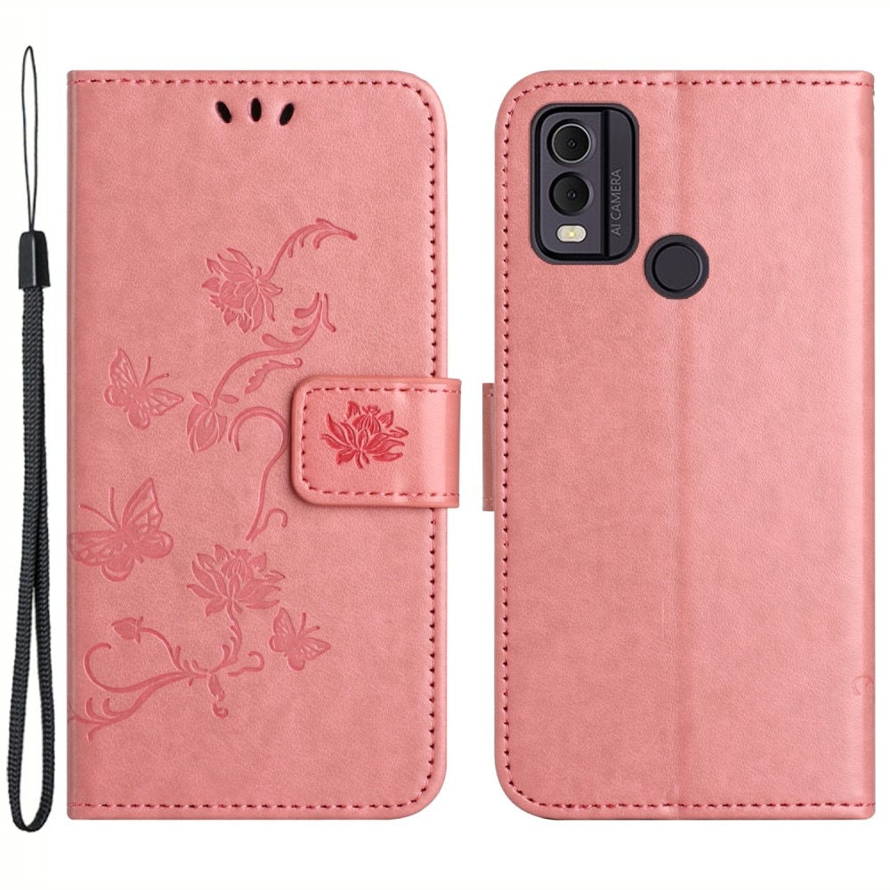 Nokia C32 Leren vlinderhoesje roze
