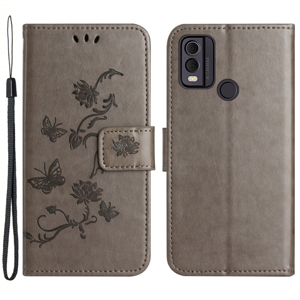  Nokia C32 Leren vlinderhoesje Grijs