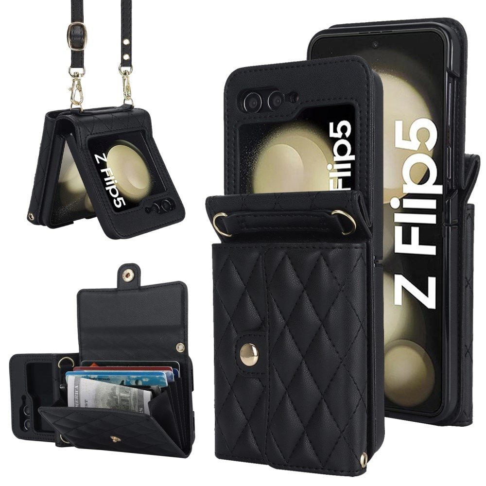 Samsung Galaxy Z Flip 5 RFID blocking Portemonnee tas Quilted zwart