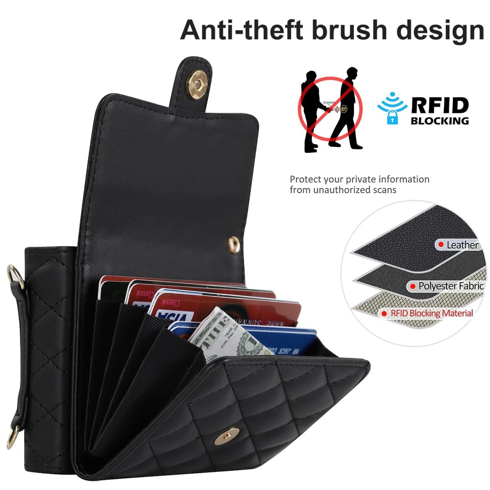 Samsung Galaxy Z Flip 5 RFID blocking Portemonnee tas Quilted zwart