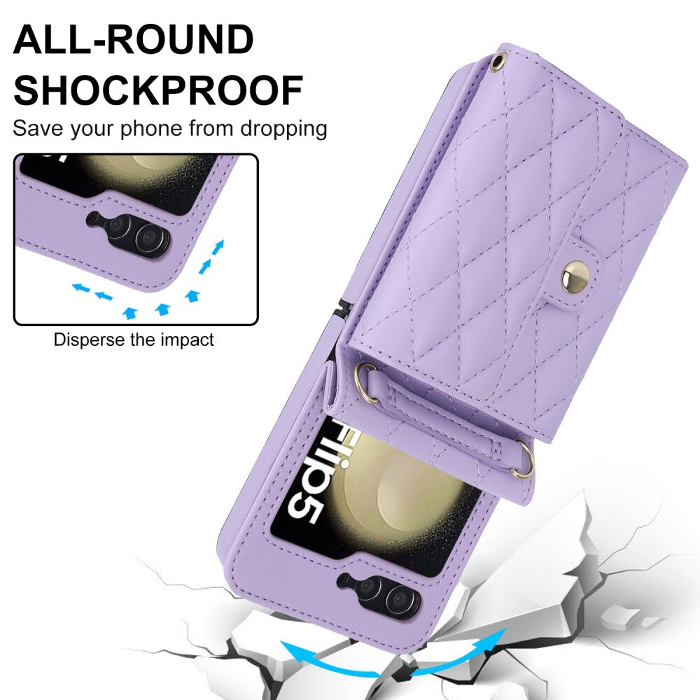 Samsung Galaxy Z Flip 5 RFID blocking Portemonnee tas Quilted paars