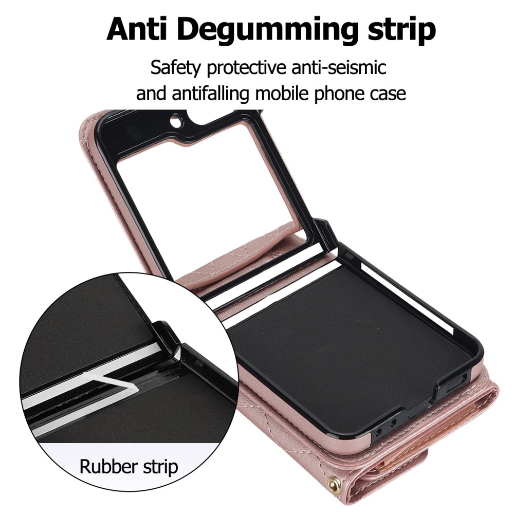 Samsung Galaxy Z Flip 5 RFID blocking Portemonnee tas Quilted rosé goud