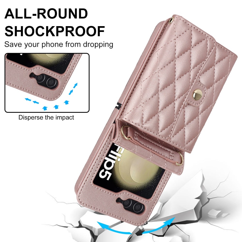 Samsung Galaxy Z Flip 5 RFID blocking Portemonnee tas Quilted rosé goud