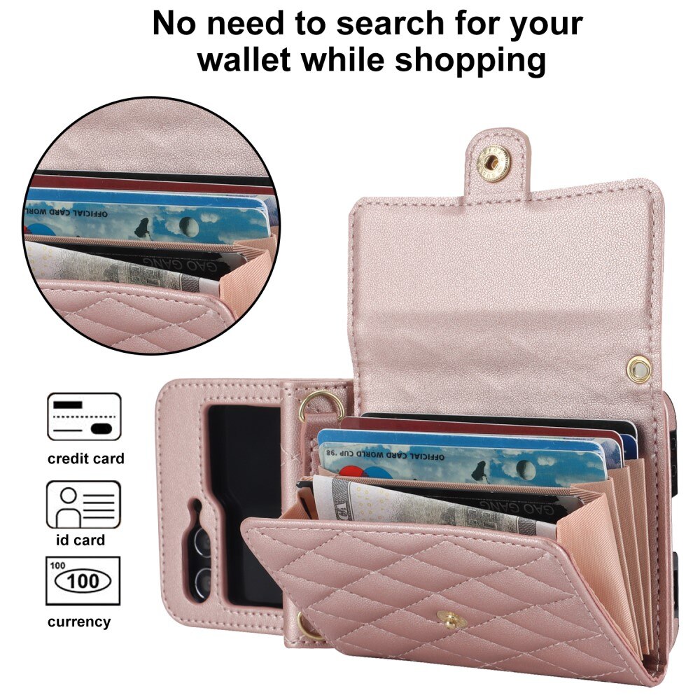 Samsung Galaxy Z Flip 5 RFID blocking Portemonnee tas Quilted rosé goud