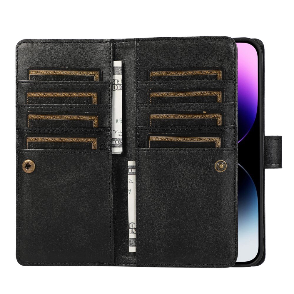 iPhone 15 Leren Bookcover hoesje Multi-Slot Rits zwart