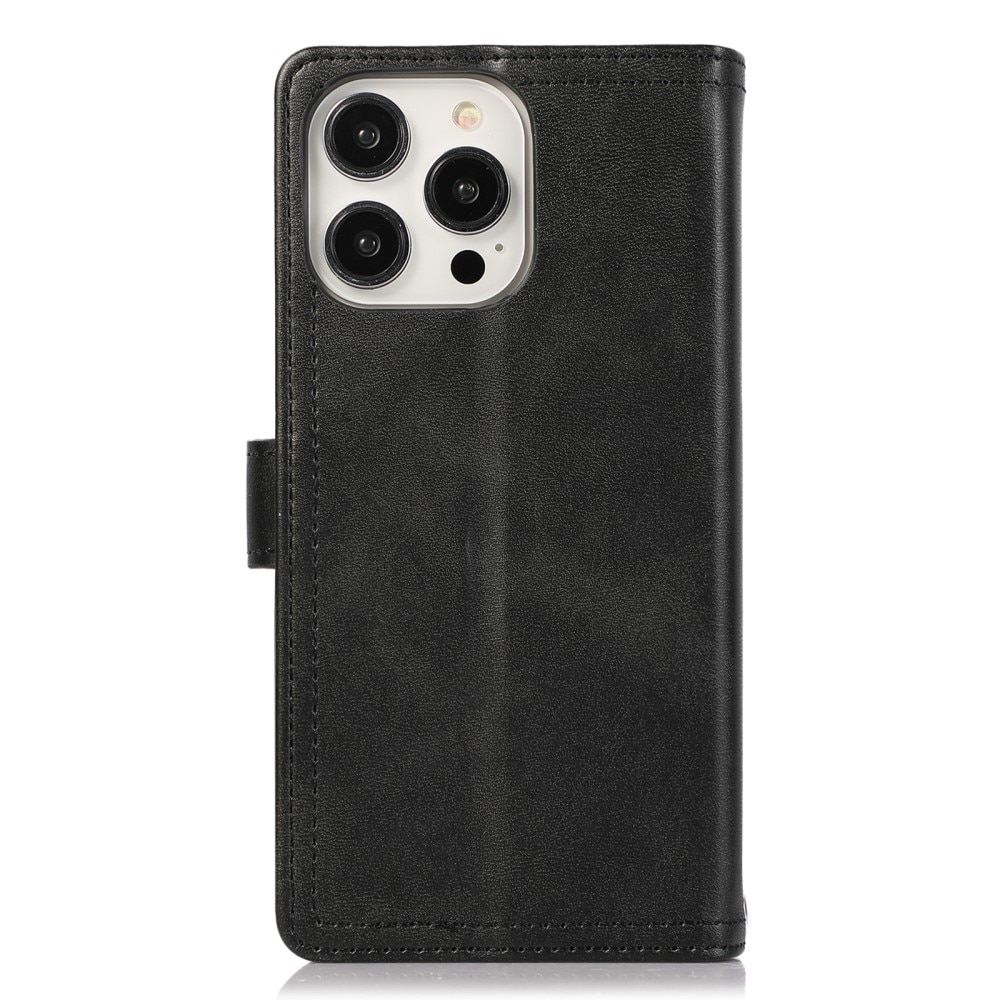 iPhone 15 Pro Leren Bookcover hoesje Multi-Slot Rits zwart