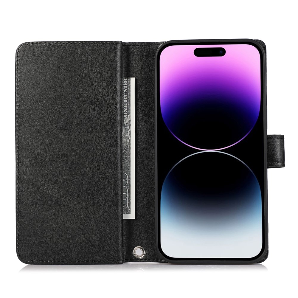 iPhone 15 Pro Max Leren Bookcover hoesje Multi-Slot Rits zwart