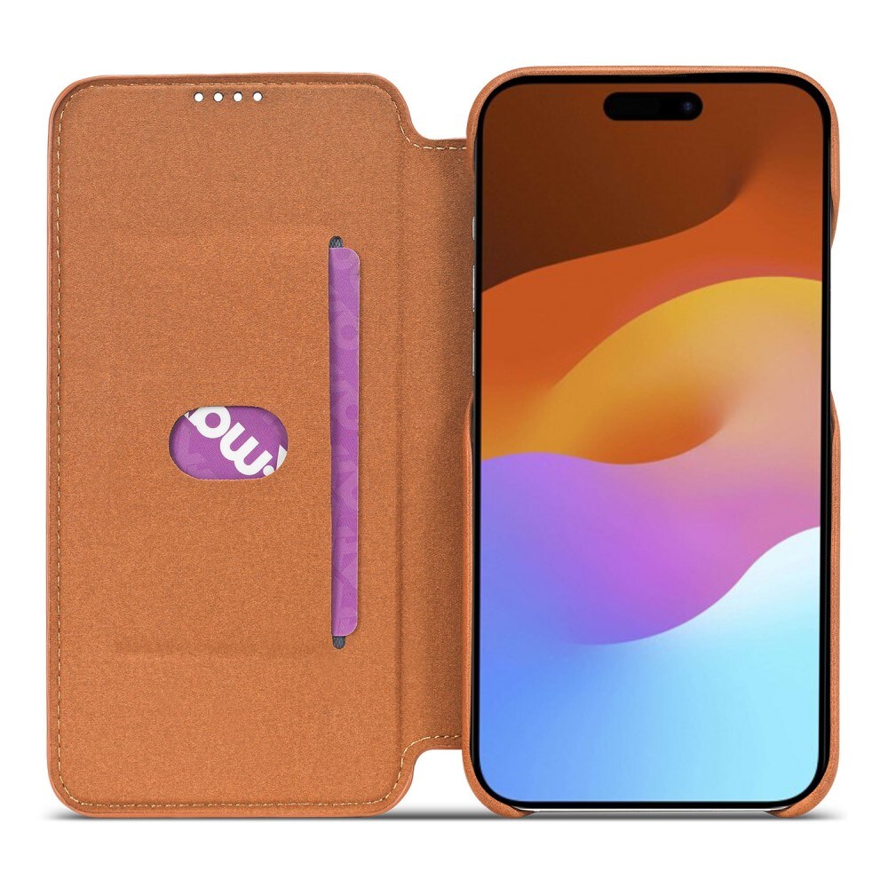 Slim Bookcover hoesje iPhone 15 cognac