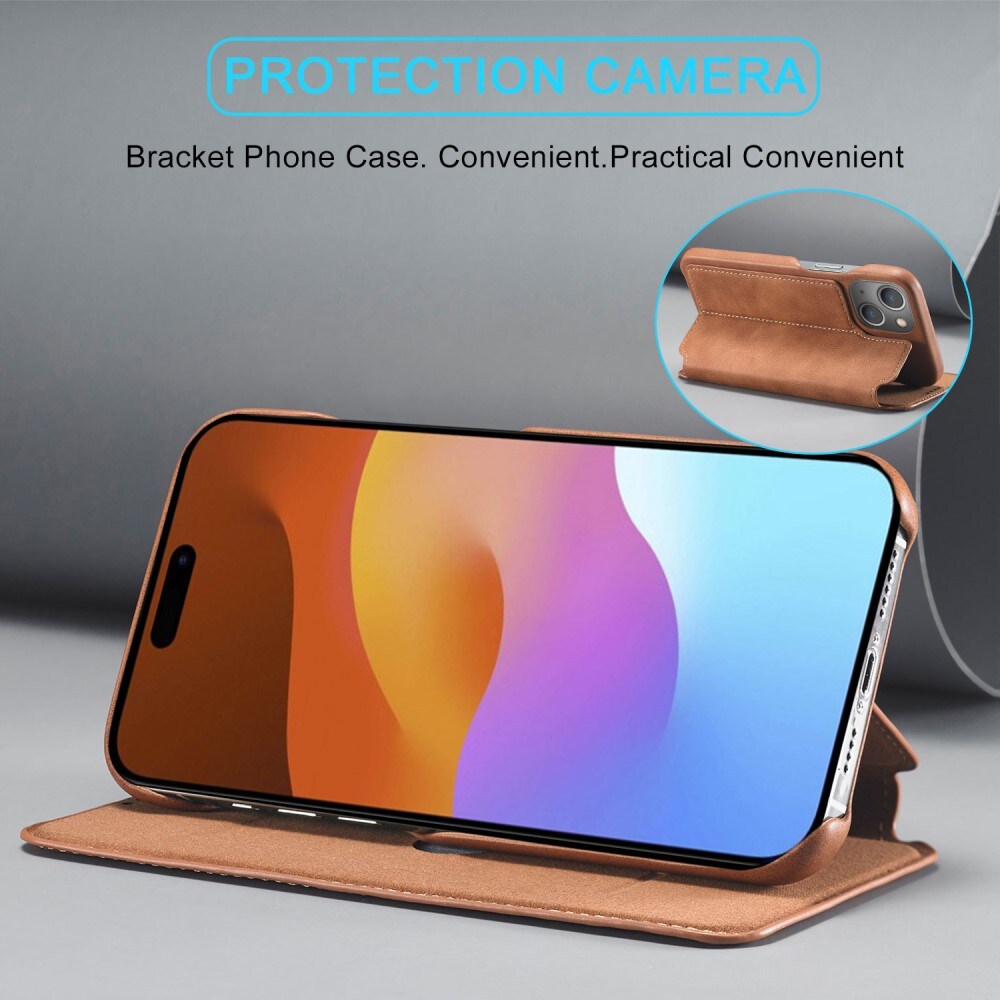 Slim Bookcover hoesje iPhone 15 cognac