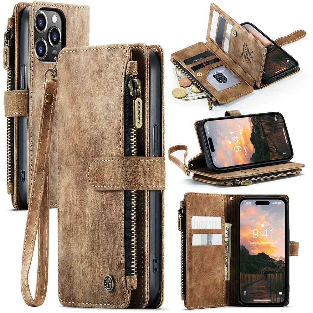 Bookcover hoesje Rits iPhone 15 Pro bruin