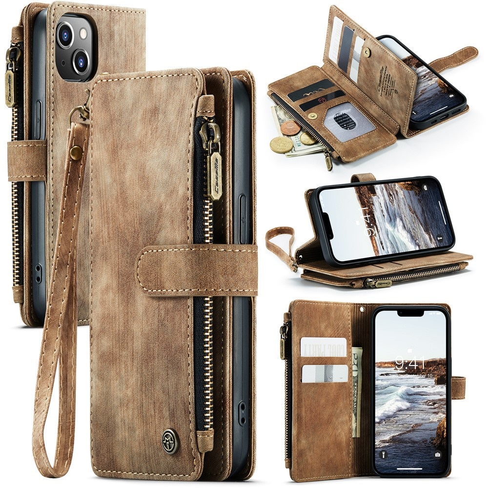 Bookcover hoesje Rits iPhone 15 bruin