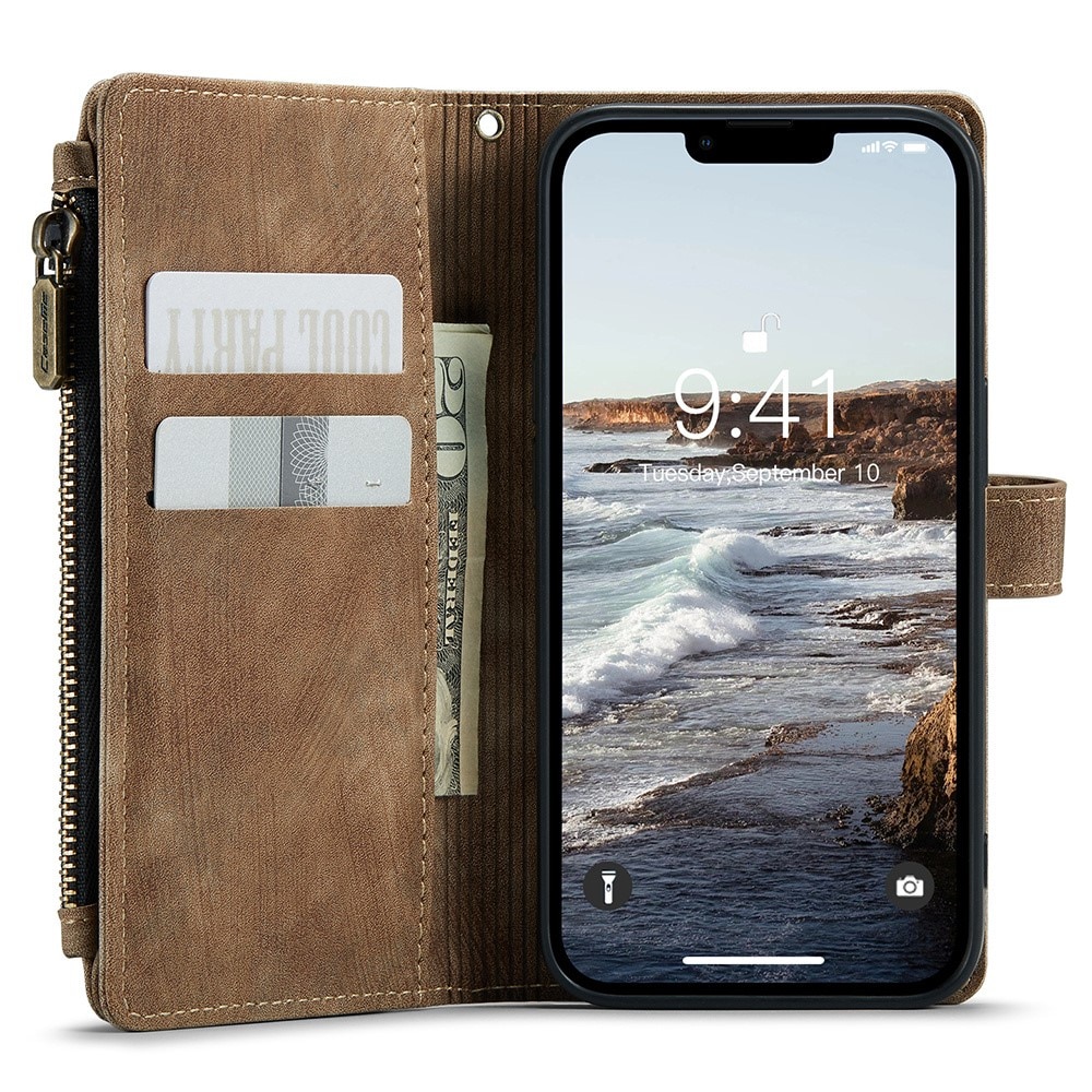 Bookcover hoesje Rits iPhone 15 bruin