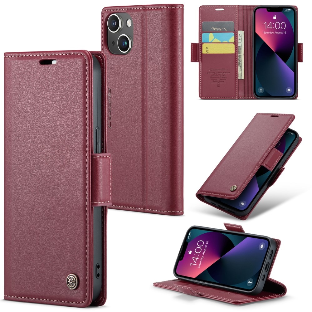 RFID blocking Slim Bookcover Hoesje iPhone 15 Rood