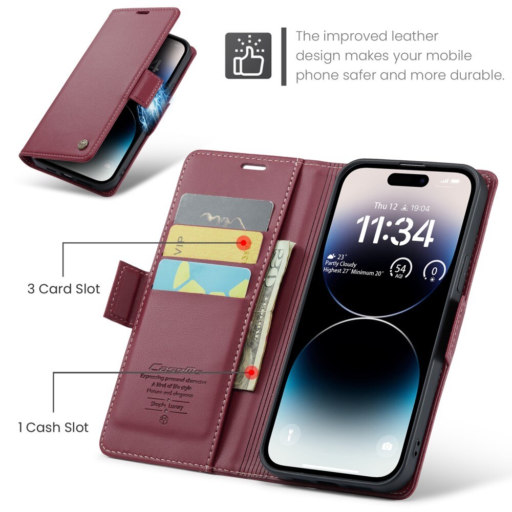 RFID blocking Slim Bookcover hoesje iPhone 15 Pro rood