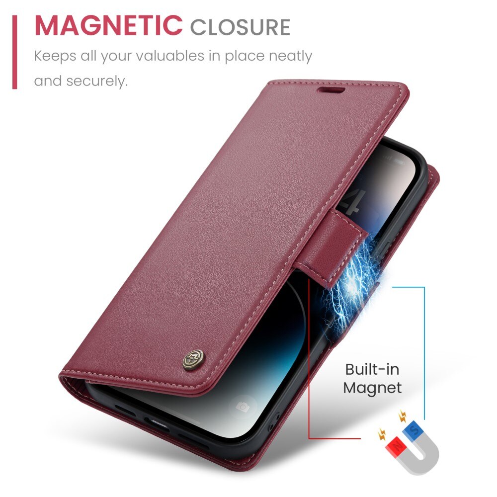 RFID blocking Slim Bookcover hoesje iPhone 15 Pro rood