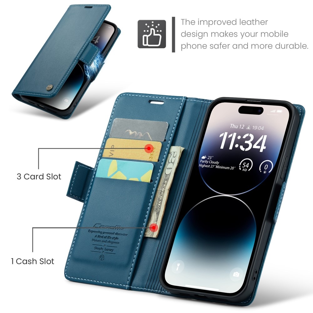RFID blocking Slim Bookcover hoesje iPhone 15 Pro blauw