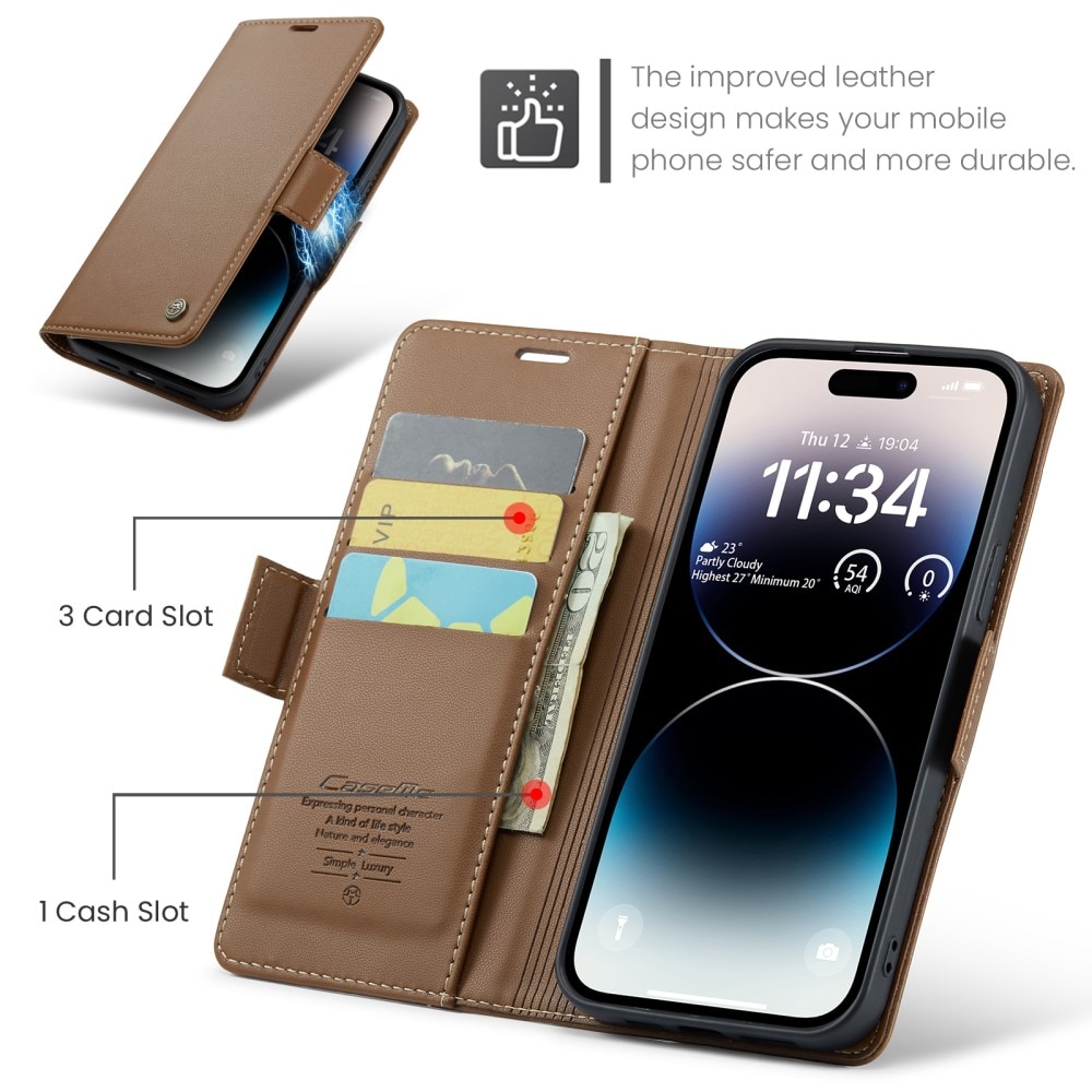 RFID blocking Slim Bookcover hoesje iPhone 15 Pro bruin