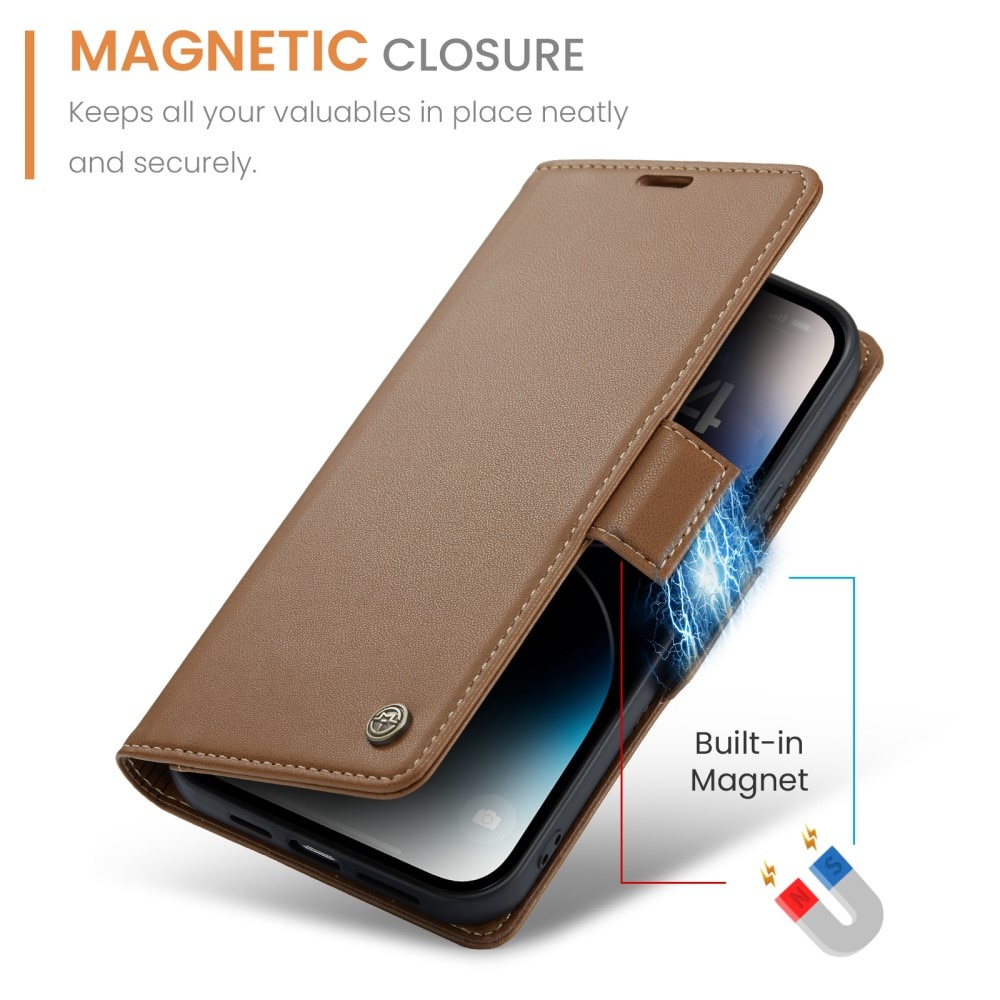 RFID blocking Slim Bookcover hoesje iPhone 15 Pro bruin