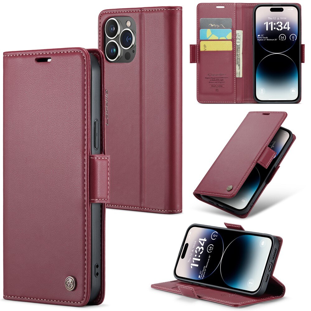 RFID blocking Slim Bookcover hoesje iPhone 15 Pro Max rood