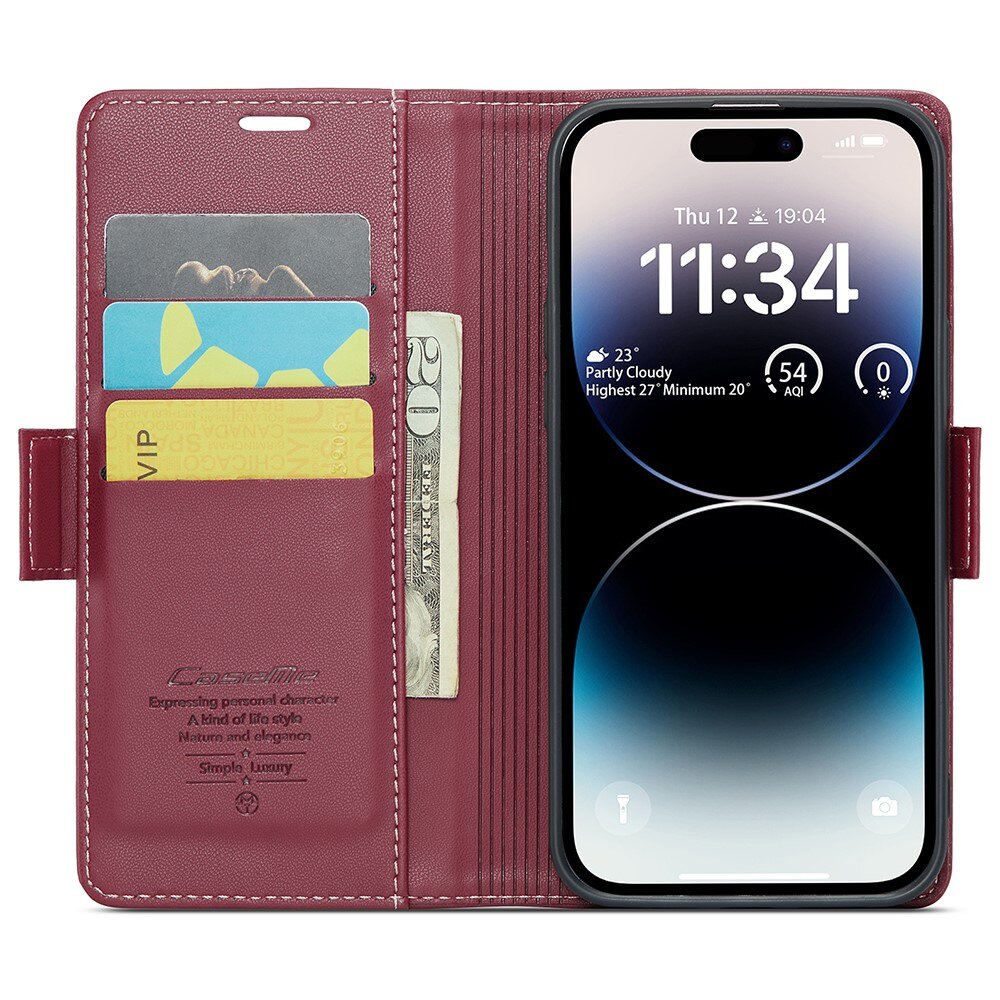 RFID blocking Slim Bookcover Hoesje iPhone 15 Pro Max Rood