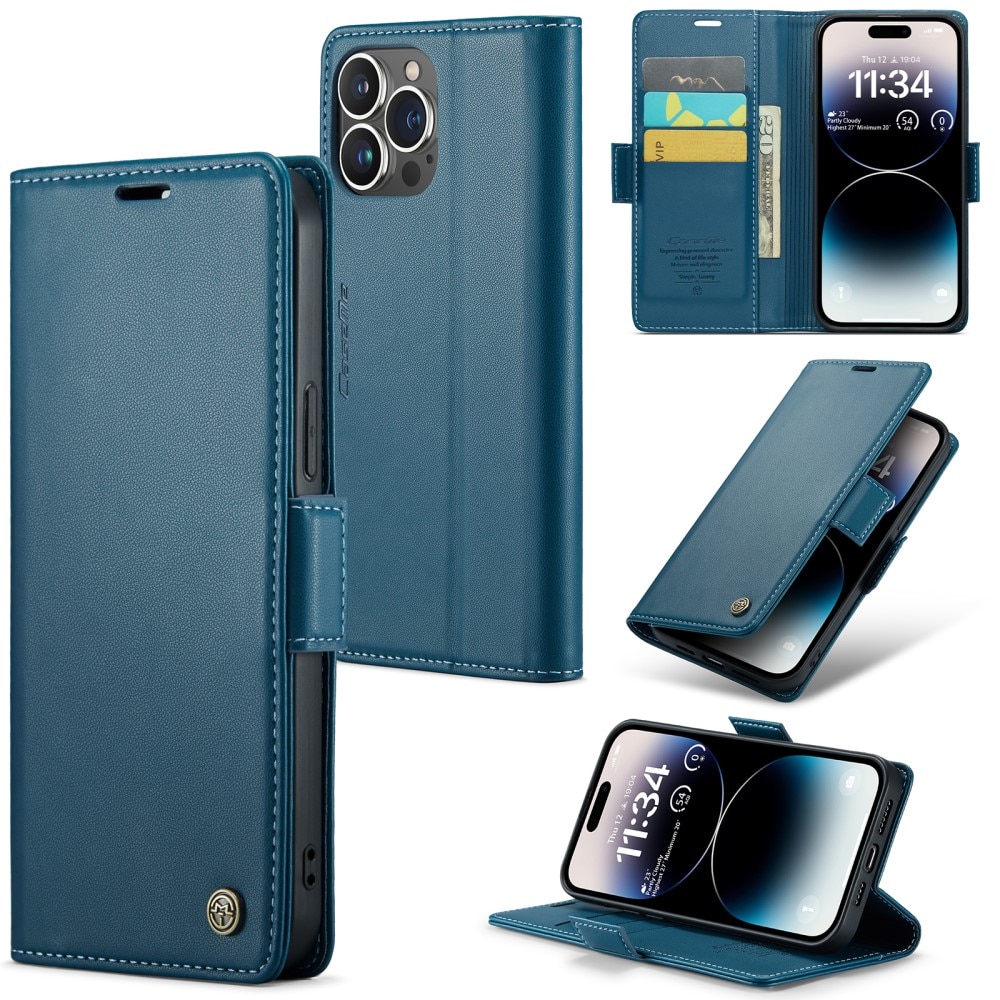 RFID blocking Slim Bookcover hoesje iPhone 15 Pro Max blauw