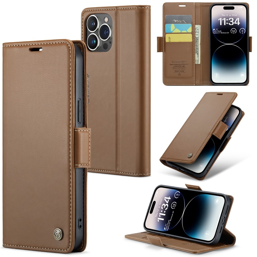 RFID blocking Slim Bookcover Hoesje iPhone 15 Pro Max Bruin