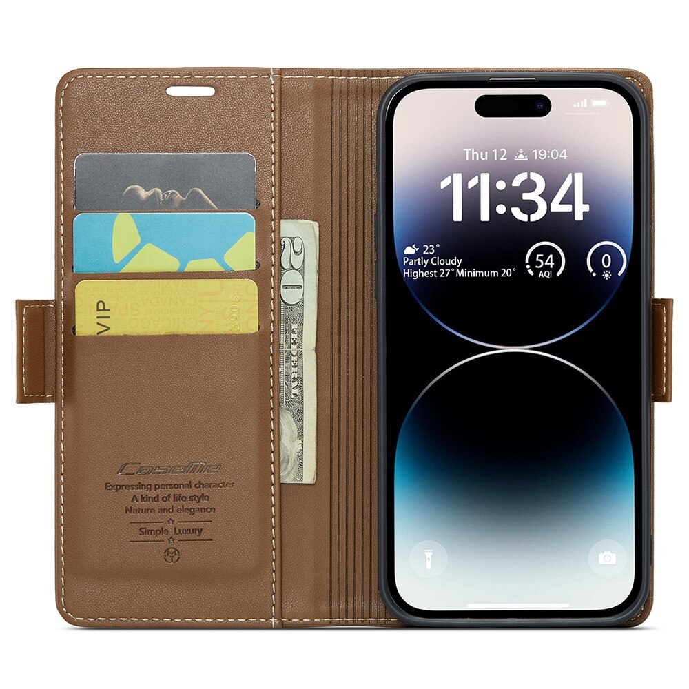 RFID blocking Slim Bookcover hoesje iPhone 15 Pro Max bruin