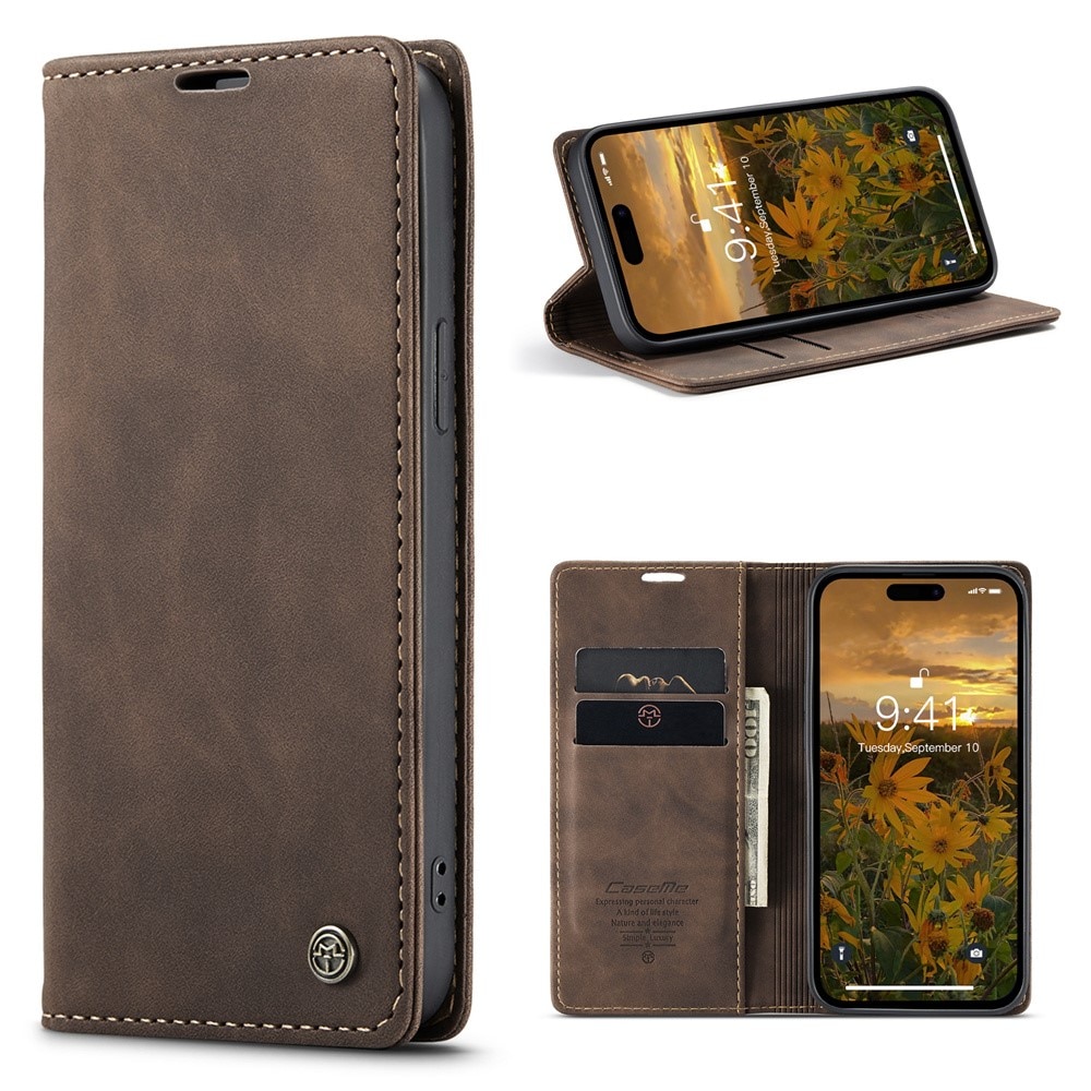 Slim Bookcover hoesje iPhone 15 Pro bruin