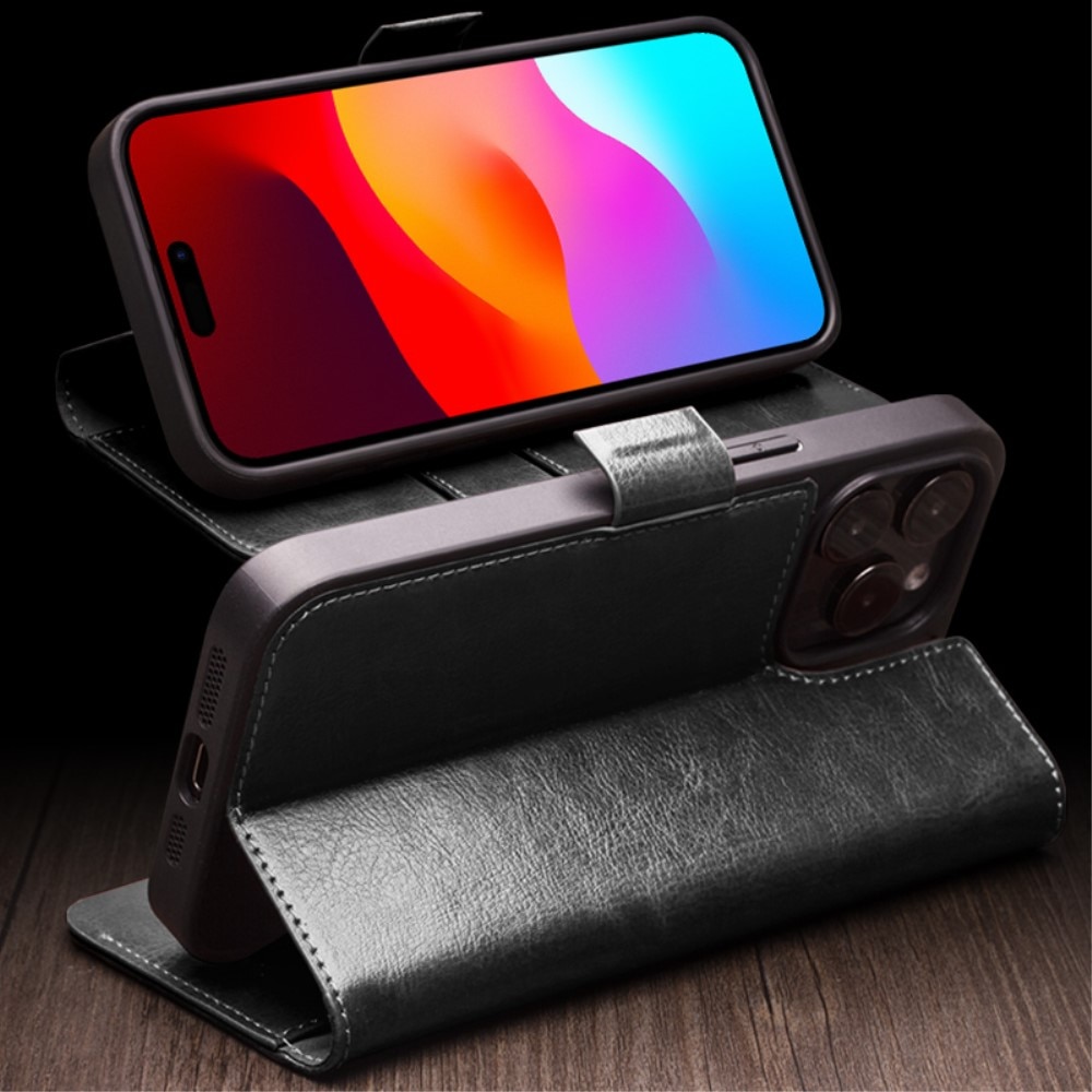 Leather Wallet Case iPhone 15 Pro Black
