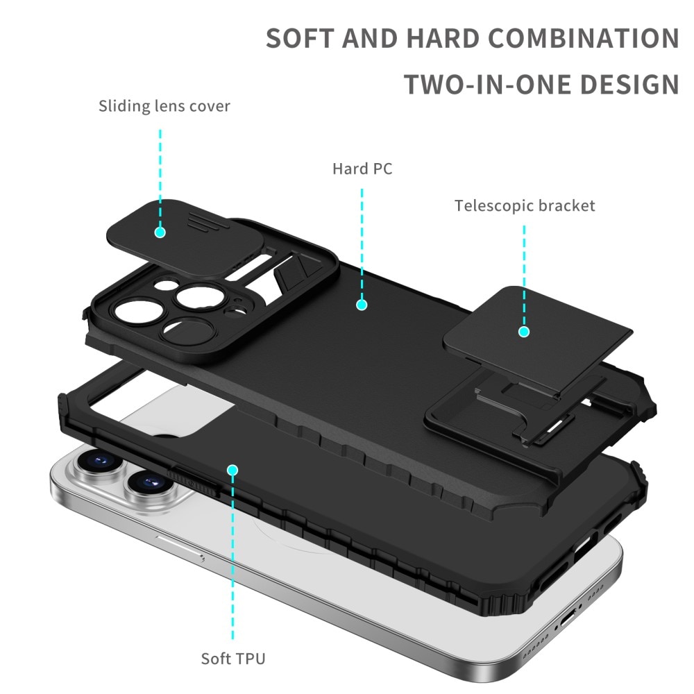 iPhone 15 Pro Max Kickstand Hoesje met Camera Protector zwart